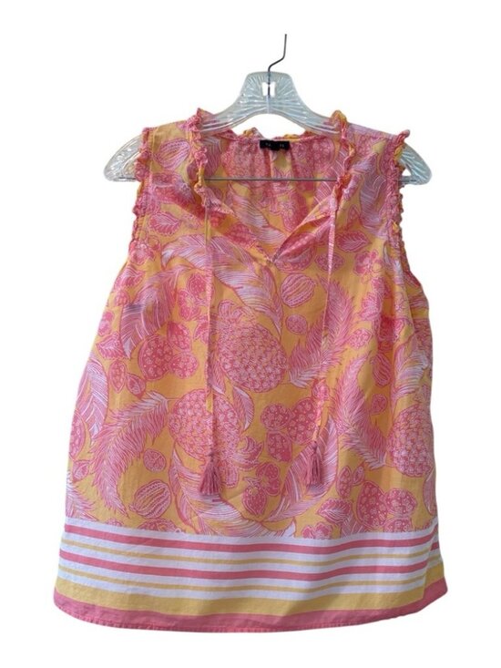 Tops - Pink and Yellow Ruffled Relaxed Blouse
